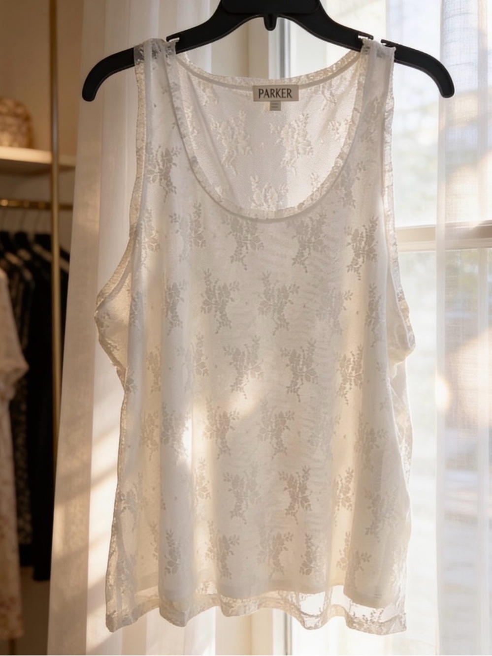 Parker Ivory Floral Jacquard Sheer Tank Top